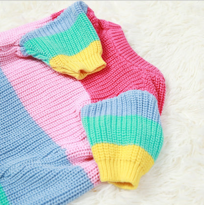 Cozy Rainbow Knit Dog Sweater